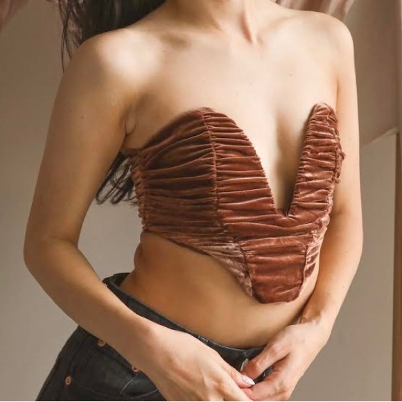 Cropped V-Cut Bustier - Rust colour - Picture 1 of 6